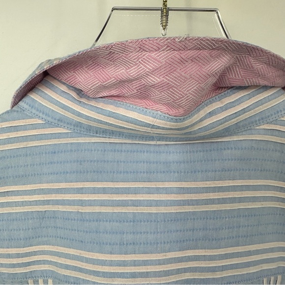 Robert Graham Mens Button Up Long Sleeve Shirt Blue Flip Cuff Stripes XL | Q1946 - Picture 7 of 12